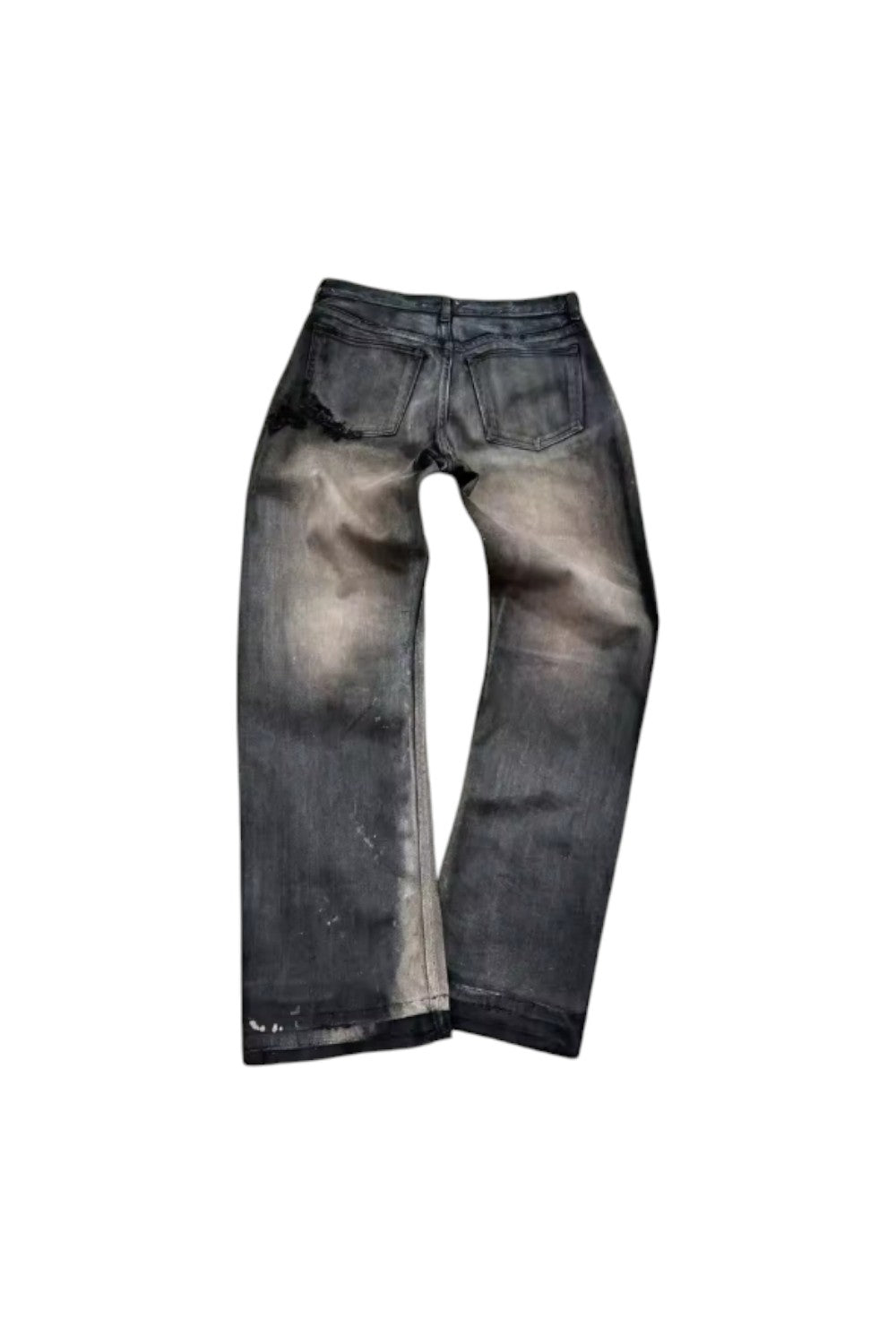 American hip hop men's high-waisted patchwork frayed jeans