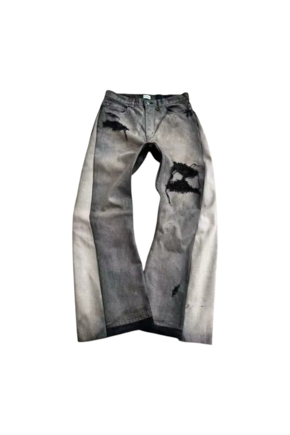 American hip hop men's high-waisted patchwork frayed jeans