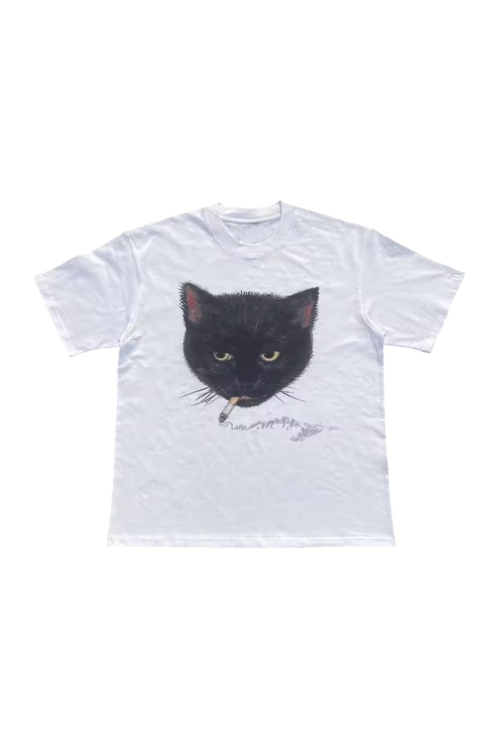 White Y2k Smocking Cat T shirt